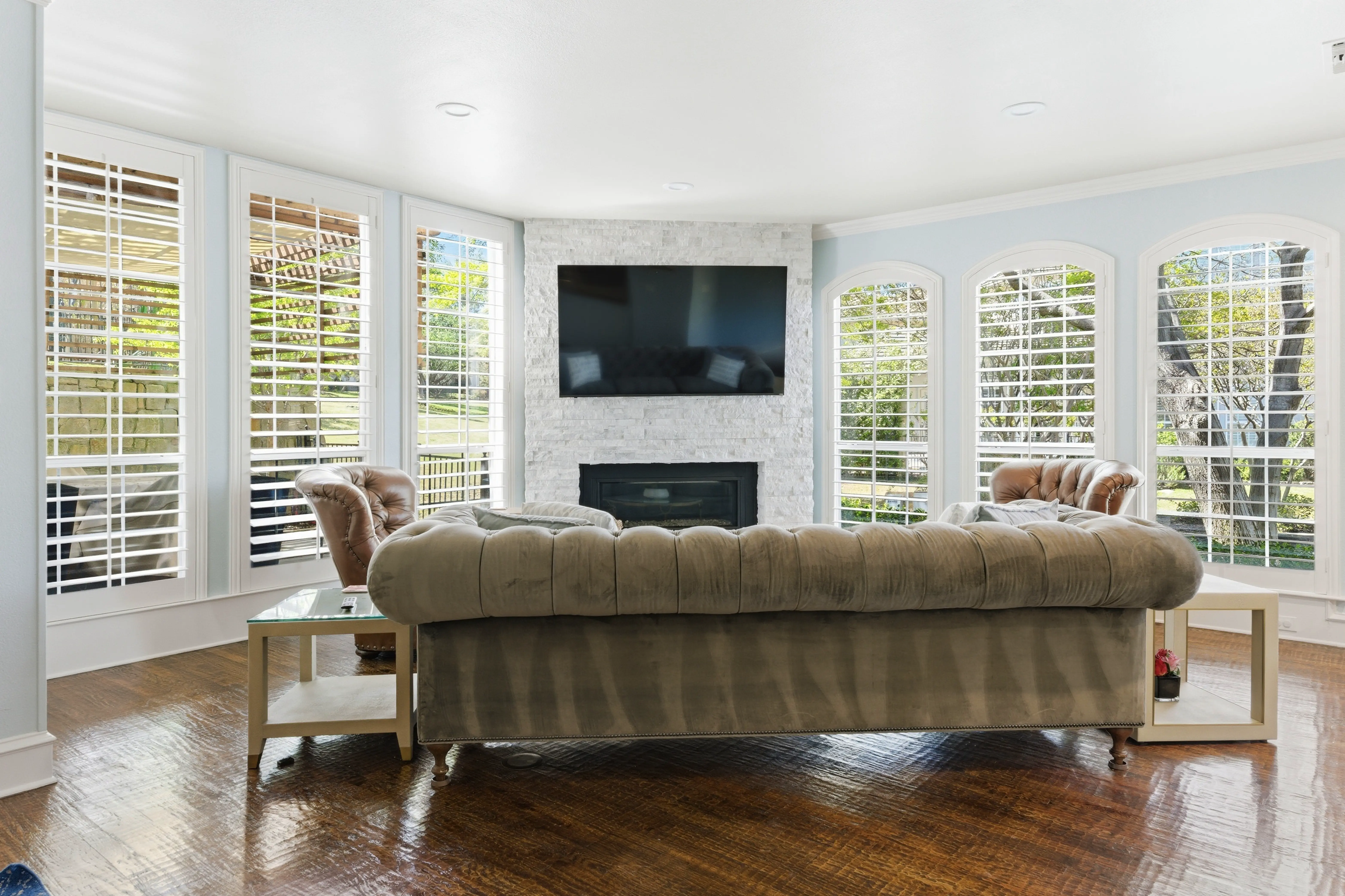 Living room fireplace and TV